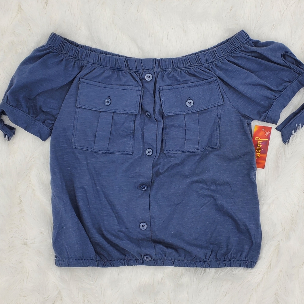 Derek Heart Chic Blue Off-Shoulder Top Size Juniors